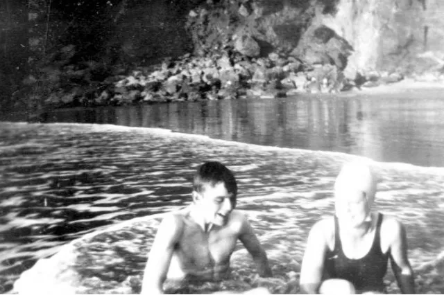 Two swimmers in a Sark cove, September 1932