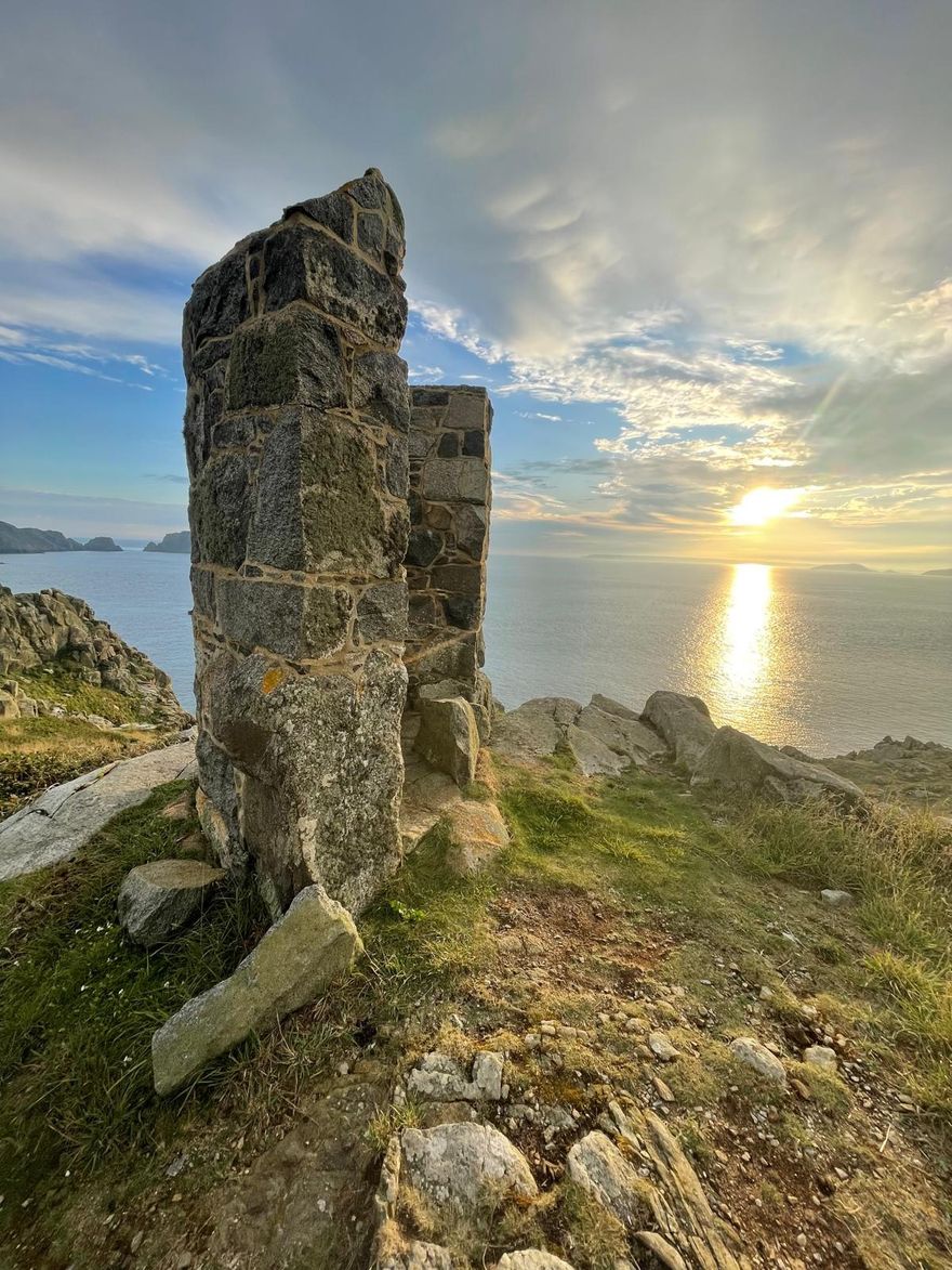 A stone ruin on the clifftop at sunset on Sark, Channel Islands