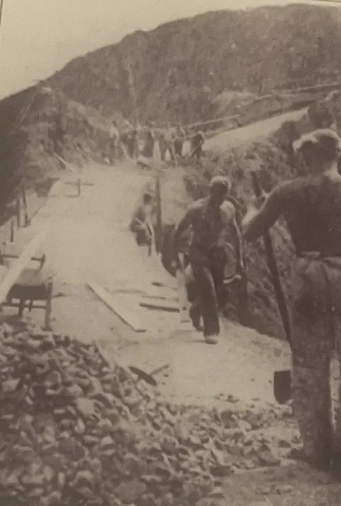 Men resurfacing La Coupée in concrete after Sark's Liberation in 1945