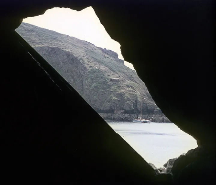 Looking out through the southern opening of the Gouliot Cave on Sark, Channel Islands