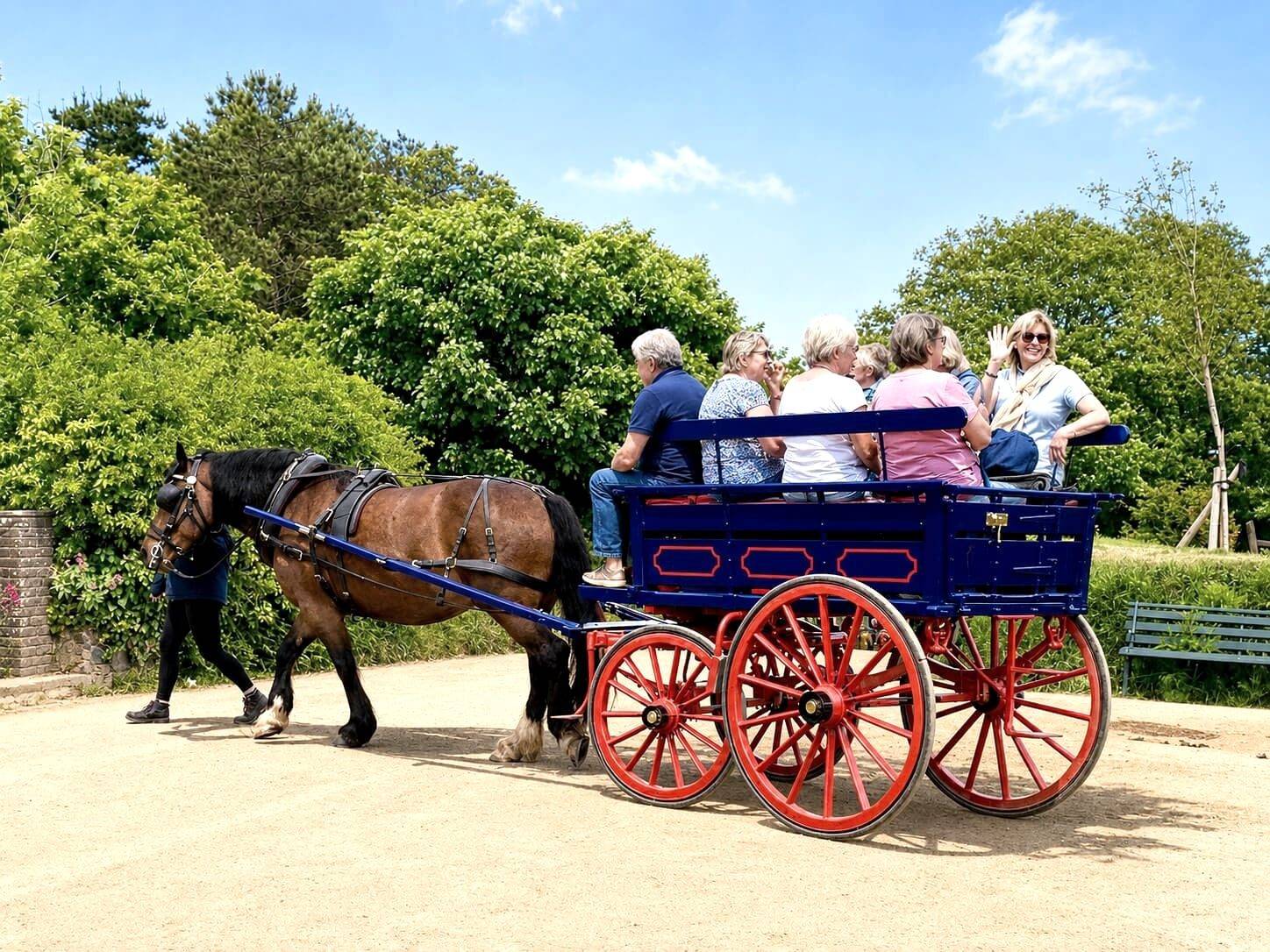 Guests riding a horse and carriage on car-free Sark, Channel Islands