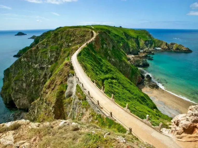 La Coupee, the narrow causeway between Sark and Little Sark, Channel Islands