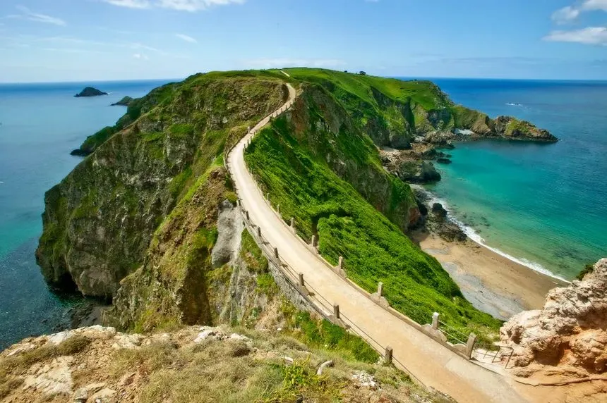 La Coupee, the narrow causeway between Sark and Little Sark, Channel Islands