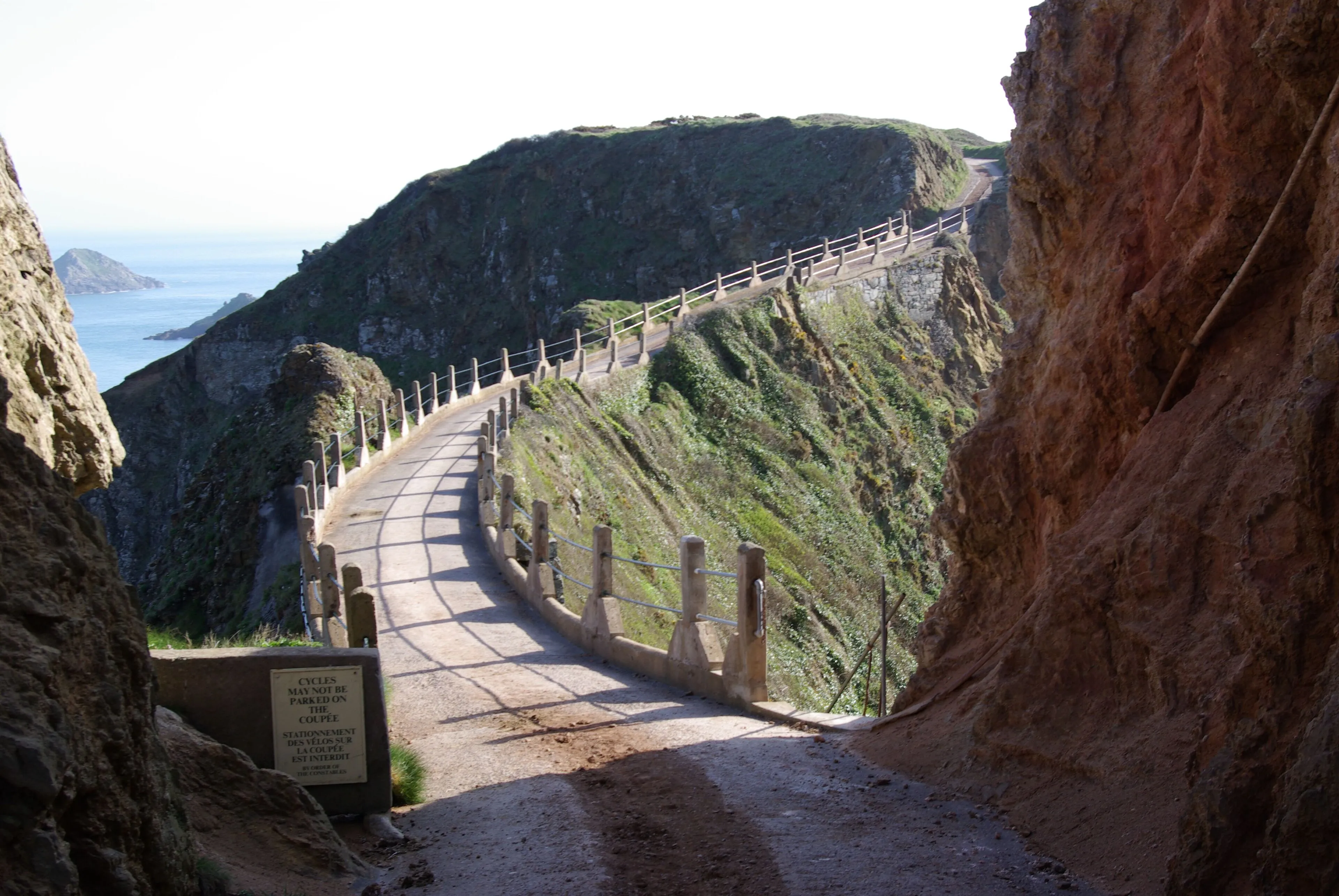 The concrete roadway across La Coupée joining Sark and Little Sark, Channel Islands