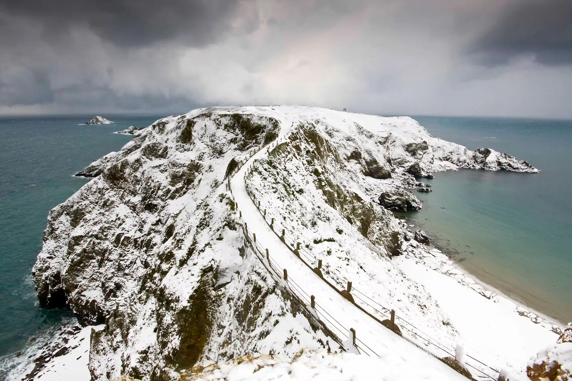 La Coupée in snow, Channel Islands