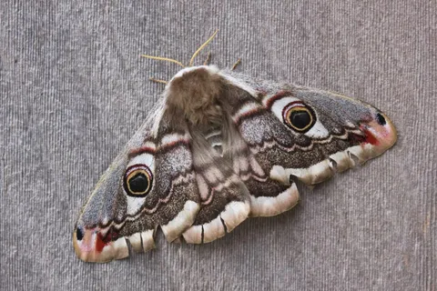 Close-up of a moth with eye-spot markings on its wings, Sark, Channel Islands