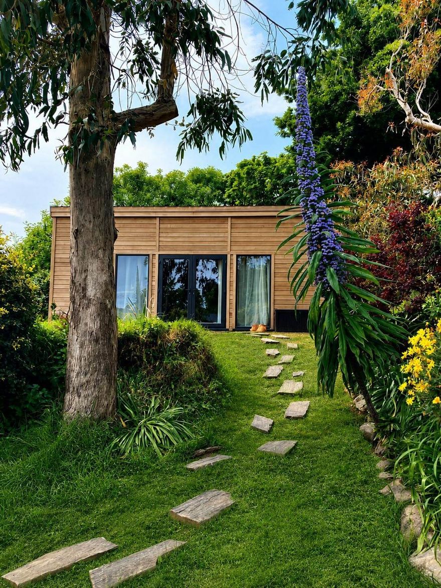 The newly created private yoga studio in the gardens of the retreat house on Sark