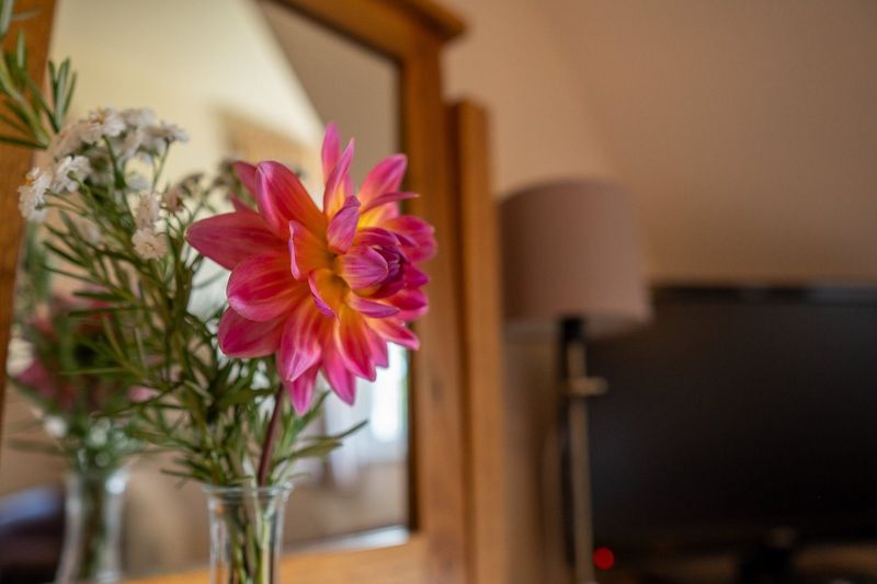 Fresh flowers in the Sea Holly room at the retreat house on Sark