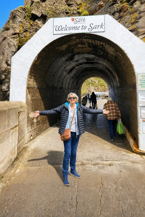 The welcome tunnel guests walk through on arrival in Sark